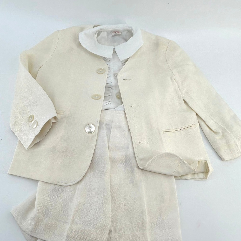 Imp Originals Neiman Marcus Kids 3pc Linen Suit Set Ivory Jacket Shorts Shirt 4